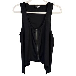 Roxy Black Zip-Front Tank Top Size S Flowy Festival Assymetrical Casual Chic